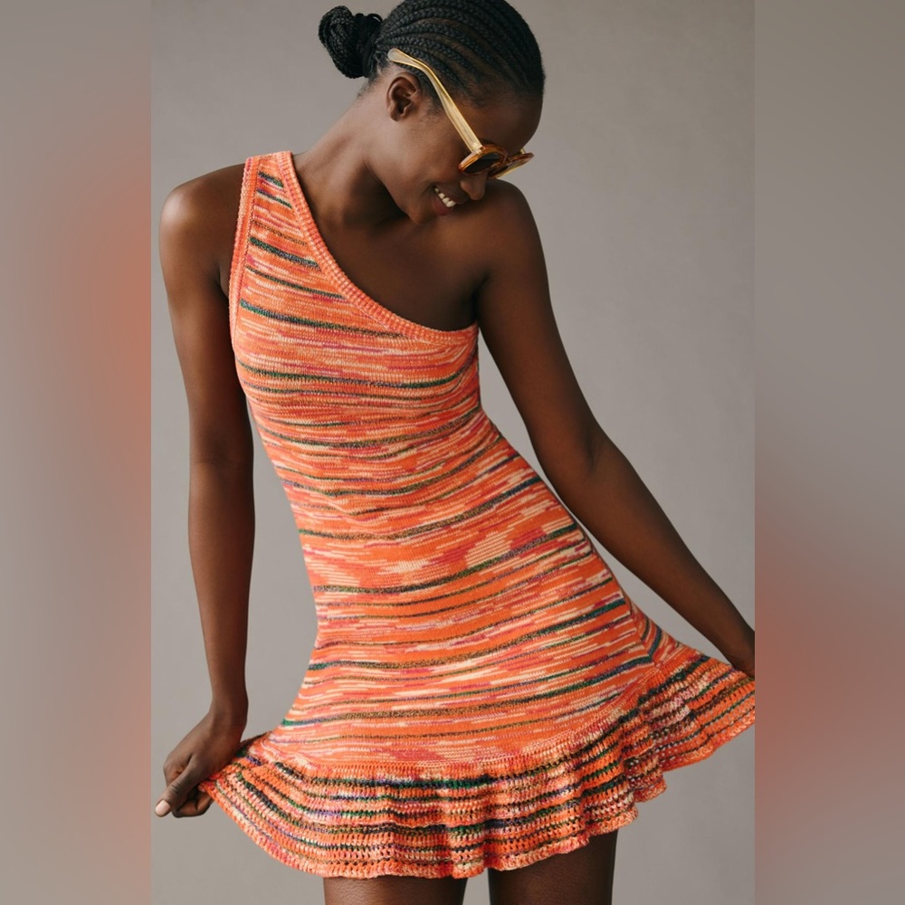 ✨ Anthropologie One-Shoulder Slim Flounce Sweater Dress Sz XS - Picture 2 of 6